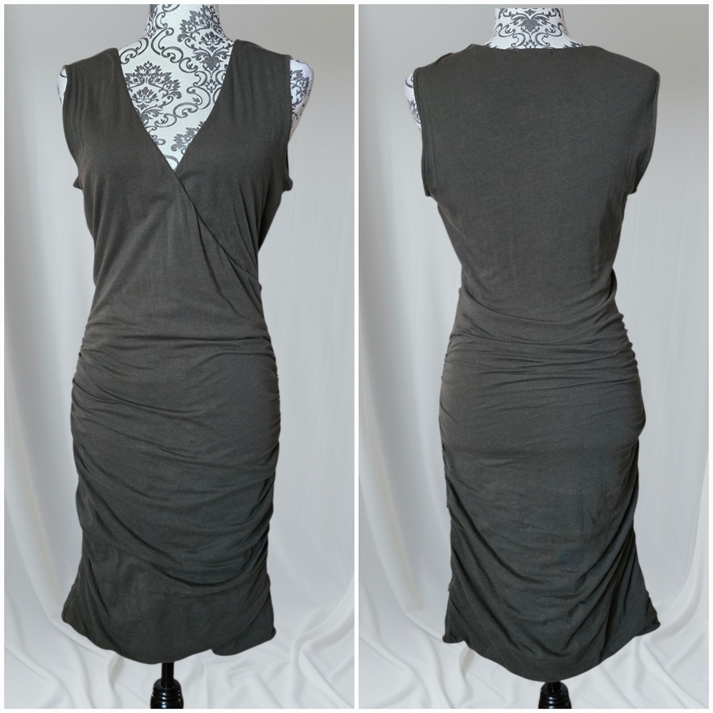 James Perse Olive Green Sleeveless V-Neck Wrap Dress